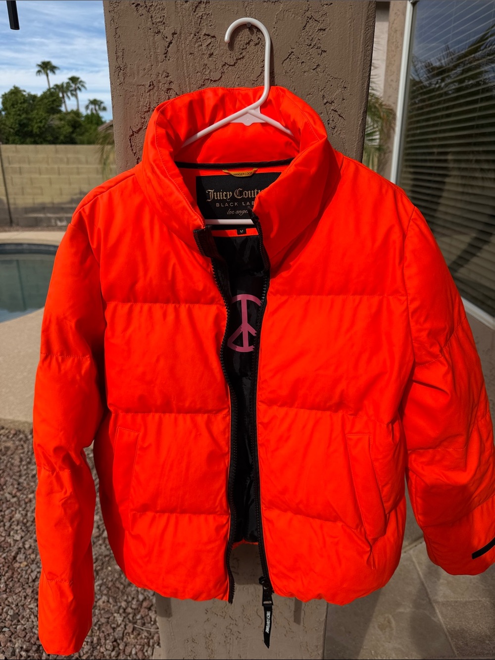 Juicy Couture Black Label Bright Orange Statement Puffer Jacket Size M